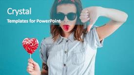  Presentation with sad - Cool new slide set with candy and showing thumbs down backdrop and a teal colored foreground