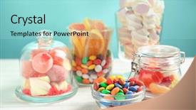  Presentation with glassware - Audience pleasing slides consisting of candy bars - glassware with different candies backdrop and a arctic colored foreground