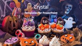  Presentation with sweets - Slide deck with gravestone - sweets for halloween party background and a navy blue colored foreground