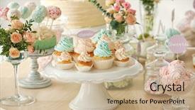  Presentation with sweets - Cool new slide set with candy bars - table with sweets prepared backdrop and a coral colored foreground