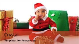  Presentation with baby christmas - Theme featuring candy cane among wrapped christmas background and a red colored foreground