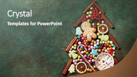  Presentation with christmas candy - Slides with candy cookie and cinnamon christmas tree shape top view with copy space background and a gray colored foreground