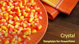  Presentation with color orange - Presentation design enhanced with candy corn in orange dish with color coordinated fabric on rustic wood background background and a tawny brown colored foreground