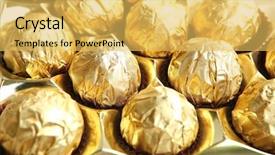  Presentation with candy - Audience pleasing slides consisting of candy in golden foil over white background backdrop and a yellow colored foreground