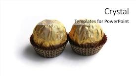  Presentation with candy - Cool new slide set with candy in golden foil over white background backdrop and a white colored foreground