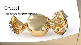  Presentation with candy - Presentation design with candy in golden wrapper isolated background and a white colored foreground