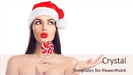  Presentation with girl model - PPT theme with candy pointing hand proposing product background and a lemonade colored foreground