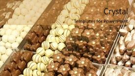  Presentation with chocolate - Slides enhanced with candy store - chocolate assorted variety as mixed background and a  colored foreground