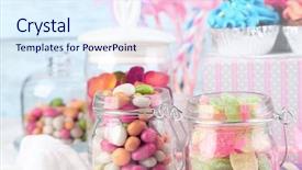  Presentation with multicolor - Slide set with candy store - multicolor candies in glass jars background and a sky blue colored foreground