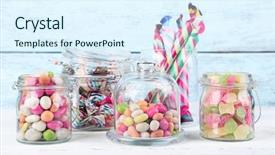  Presentation with multicolor - Colorful presentation design enhanced with candy store - multicolor candies in glass jars backdrop and a sky blue colored foreground