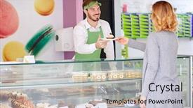  Presentation with cup cake - Amazing presentation theme having candy store - seller men in confectionery gives backdrop and a light gray colored foreground