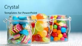  Presentation with candy - Presentation design enhanced with candy sweets - colorful candies in jars background and a arctic colored foreground