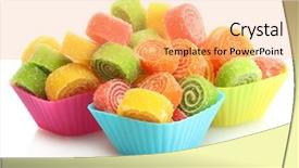  Presentation with cup cake - PPT theme featuring candy sweets - sweet jelly candies in cup background and a yellow colored foreground