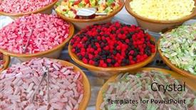  Presentation with candy shop - Slides with candy sweets colorful shop varied background and a coral colored foreground