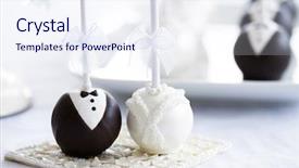  Presentation with bride - PPT theme consisting of candy wedding - bride and groom cake pops background and a sky blue colored foreground