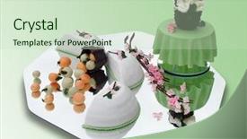  Presentation with green food habit - Theme enhanced with candyland - springtime marzipan food arrangement background and a soft green colored foreground