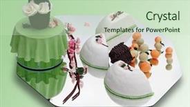  Presentation with candyland - Presentation theme with candyland - springtime marzipan food arrangement background and a soft green colored foreground