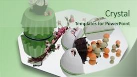  Presentation with springtime - Presentation design featuring candyland - springtime marzipan food arrangement background and a mint green colored foreground