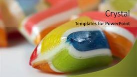  Presentation with candyland - Theme consisting of candyland - sweet and multi colored candy background and a coral colored foreground