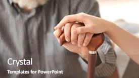  Presentation with caregiver - Presentation featuring cane - senior man and young caregiver background and a gray colored foreground