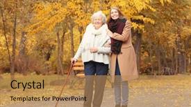  Presentation with park - Colorful presentation design enhanced with cane and young caregiver backdrop and a coral colored foreground