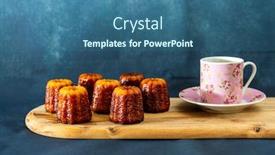  Presentation with french pastry - Colorful slide deck enhanced with canele-is-a-small-french backdrop and a ocean colored foreground