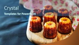  Presentation with french pastry - PPT theme consisting of canele-is-a-small-french background and a ocean colored foreground