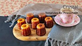  Presentation with french pastry - Beautiful PPT layouts featuring canele-is-a-small-french backdrop and a coral colored foreground
