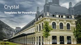  Presentation with station - PPT theme with canfranc-station-spain background and a seafoam green colored foreground