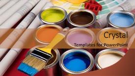 Presentation with paint brush brash and red - Theme featuring canister - collection of colored paints cans background and a red colored foreground