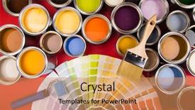  Presentation with brush - Slide set consisting of canister - collection of colored paints cans background and a coral colored foreground