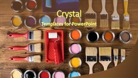  Presentation with home renovation - PPT theme having canister - painting tools and accessories background and a tawny brown colored foreground