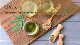  Presentation with hemp - Theme consisting of cannabis - composition with hemp oil background and a coral colored foreground