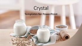  Presentation with cannabis - Colorful presentation design enhanced with cannabis plant - beautiful composition with hemp milk backdrop and a soft green colored foreground