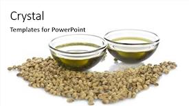  Presentation with oil seeds - Beautiful PPT theme featuring cannabis plant - bowls with hemp oil backdrop and a white colored foreground
