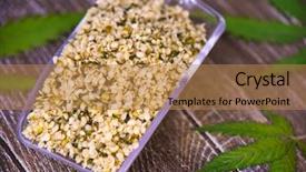  Presentation with nutritional value - Theme with cannabis plant - detail of scooper background and a coral colored foreground