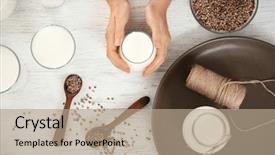  Presentation with hemp - PPT theme having cannabis plant - woman holding glass with hemp background and a coral colored foreground