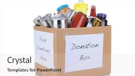  Presentation with food donation - Slides having canned and packaged food background and a light gray colored foreground