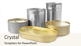  Presentation with food white - Colorful presentation design enhanced with canned food - different tin cans on white backdrop and a blonde colored foreground