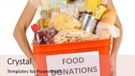  Presentation with food donation - Slides consisting of canned food - girl volunteer with donation box background and a coral colored foreground