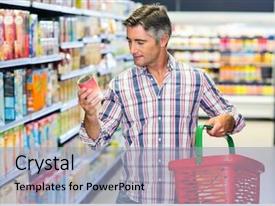Canned Food Man Reading Nutritional Values PPT template 85 ...