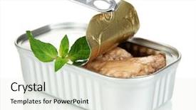  Presentation with canned food - Theme enhanced with canned food - open tin can isolated background and a sky blue colored foreground