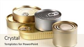  Presentation with cans canned tuna isolated - Presentation featuring canned food - tin cans isolated on white background and a lemonade colored foreground