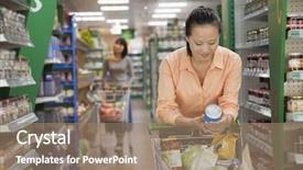  Presentation with canned food - PPT layouts featuring canned food - woman reading can background and a coral colored foreground