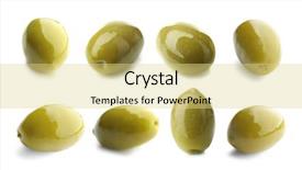  Presentation with white green - PPT layouts enhanced with oily food - green tasty olives on white background and a blonde colored foreground