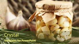 Presentation with garlic - Colorful PPT theme enhanced with canned garlic in glass jar and wicker mat and rosemary branches on wooden background backdrop and a tawny brown colored foreground