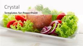  Presentation with canned meat - Audience pleasing presentation design consisting of canned meat with salad backdrop and a white colored foreground