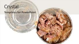  Presentation with canned meat - PPT theme with canned meat background and a soft green colored foreground