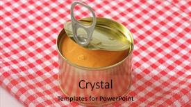  Presentation with checkered tablecloth - Colorful slides enhanced with canned pate on checkered tablecloth backdrop and a red colored foreground