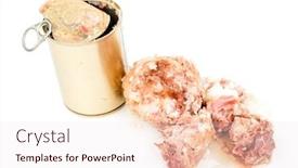  Presentation with canned meat - Amazing slide set having canned-pork-meat-on-white backdrop and a sky blue colored foreground